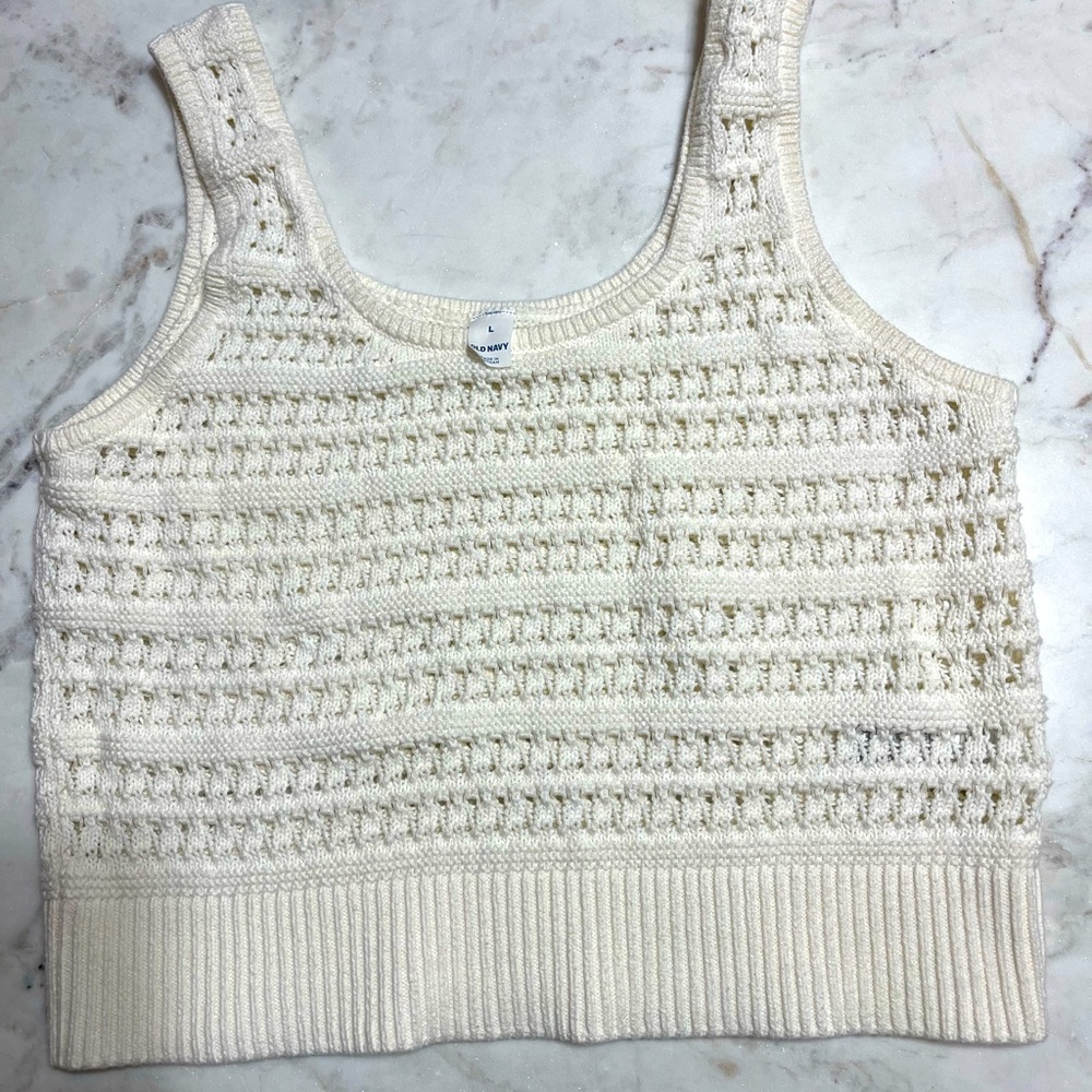 Cream Old Navy Pointelle Knit crocheted sweater, size L